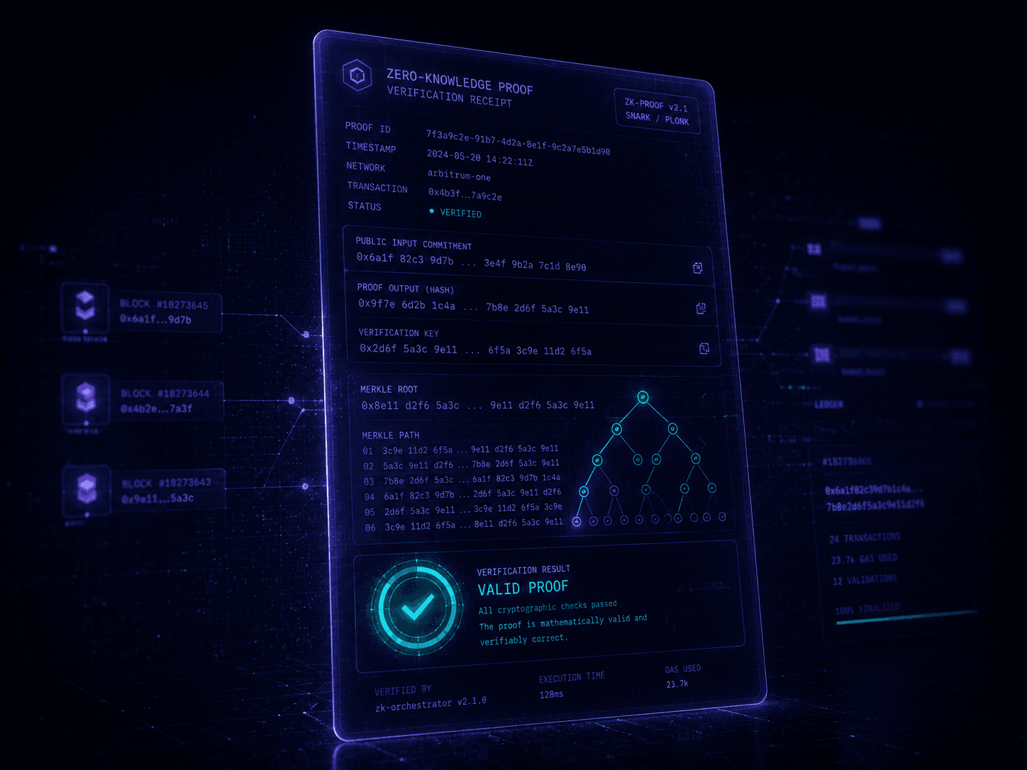 Zero-knowledge proof verification receipt committed on-chain
